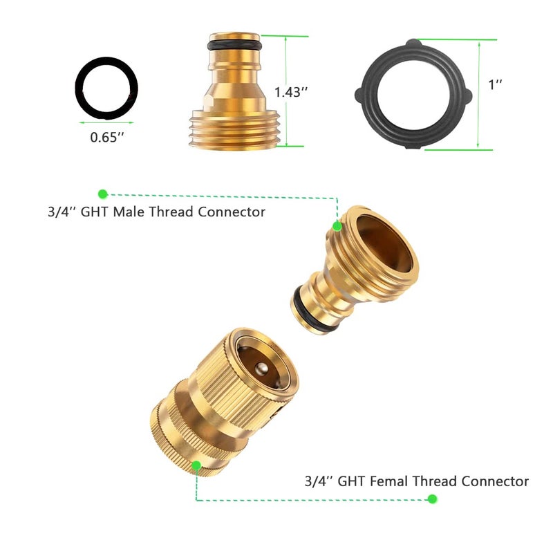 BoArt Garden Hose Quick Connector Set  Solid Brass 3/4 Inch Water Fitings Thread Easy Connect No-Leak Male Female 6 Sets - Image 2